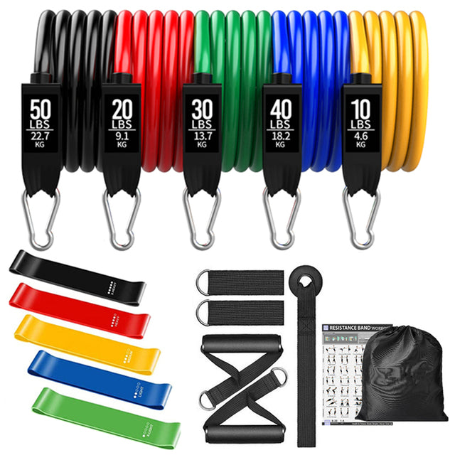 Resistance band set including mini bands and exercise handles